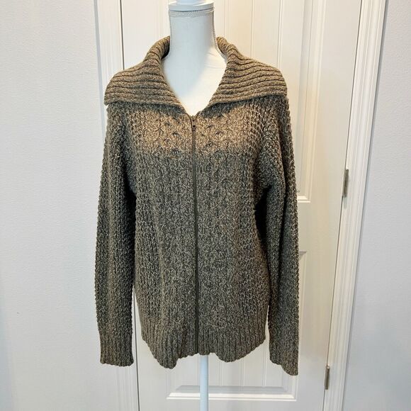 St. John's Bay Women's Knit Sweater Size XL Chunky Zip Front Long Sleeves Brown - Picture 1 of 13